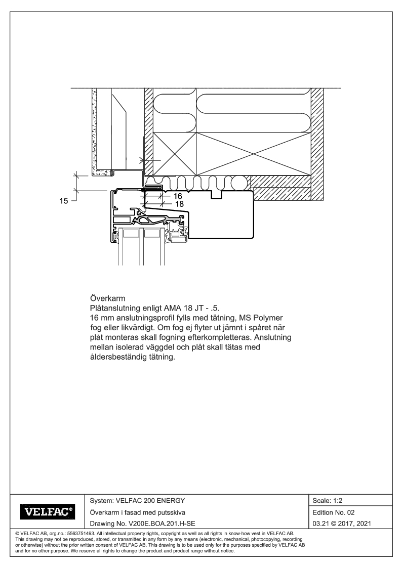 Inbyggnad av överkarm i fasad med putsskiva